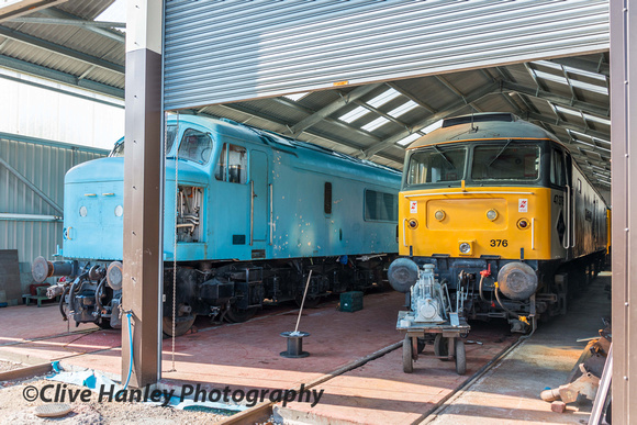 In the diesel shed was the still unpainted Class 45 "Peak" diesel and Class 47 no 47376