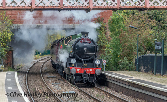 LNER B1 no 61306 (named Mayflower) passes Wilmcote station on the final few miles of its journey from Paddington to Stratford upon Avon