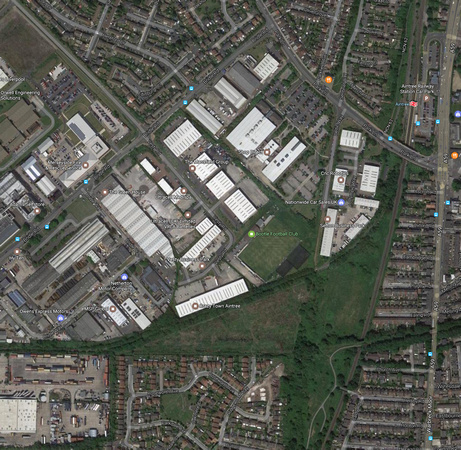 Aintree Central is hidden under "Deltic Way". Aintree loco shed was to the right of "Crazy Town Aintree"