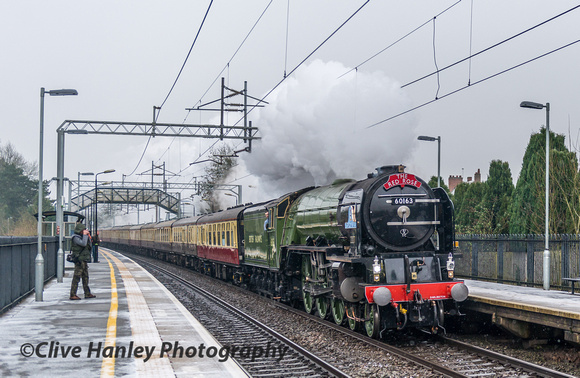 In cold, wet, snowy conditions Tornado heads through Berkswell on time with The Red Rose