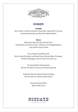 Dinner menu but a Pullman dining fare of  £320 per person. Perhaps not.