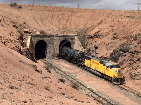 UP 4014, SD70M, pulled Big Boy 4014 (4-8-8-4) out of Hermosa Tunnels on Sherman Hill, Wyoming.