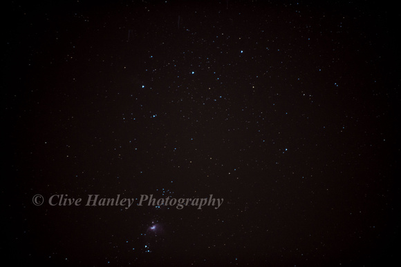 I then took a closer look at the Orion Nebula. The belt of Orion is across the top of the shot.