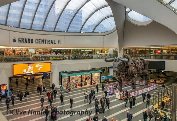 Grand Central Concourse.above New Street station with the Commonwealth Games Bull on display