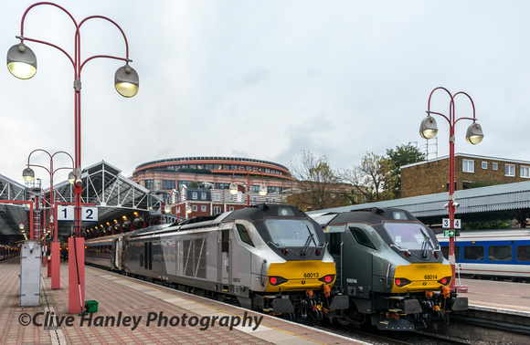 Class 68nos. 68014 stands with 68013 at Marylebone
