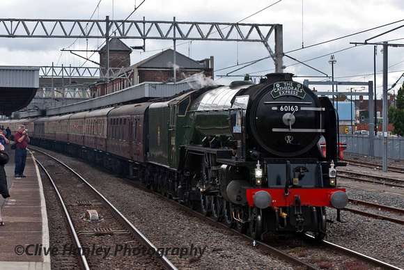New build Peppercorn A1 4-6-2 no 60163 Tornado arrives at Nuneaton with The Cathedrals Express