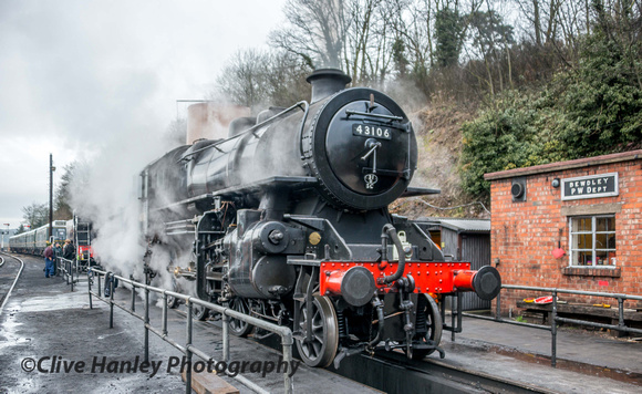 Ivatt "Flying Pig" 2-6-0 no 43106 was being prepared at Bewdley.