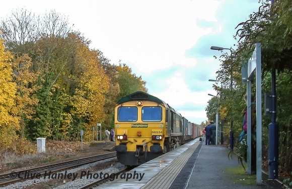 Heading north is a Freightliner Class 66 no 66534