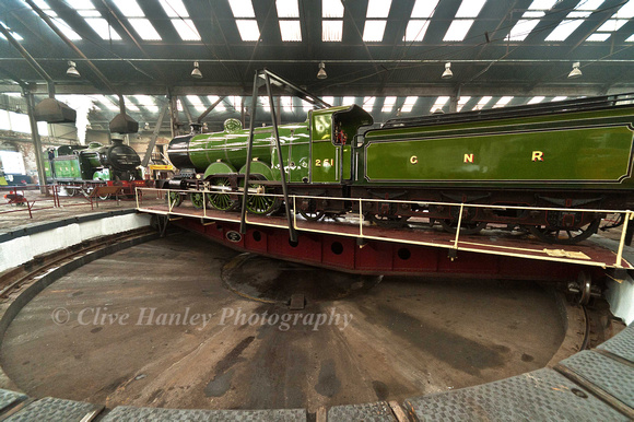 GNR Class C1 Atlantic 4-4-2 no 251 stands on the turntable facing Gresley N2 no 1744.
