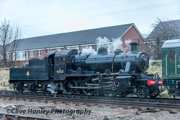 On my arrival at Loughborough just before 8am, Ivatt 2 no 46521 was standing in the far siding.