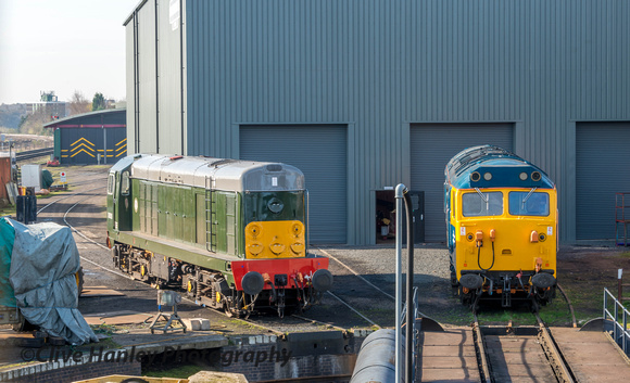 A Class 20 & a Class 50 around the turntable at Kidderminster