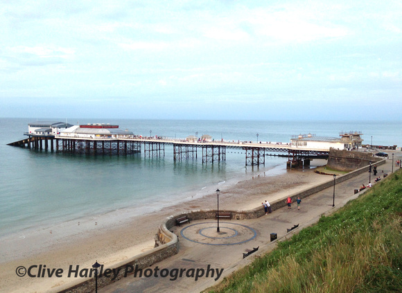 Cromer pier with the lifeboat station at the far end with its slipway.