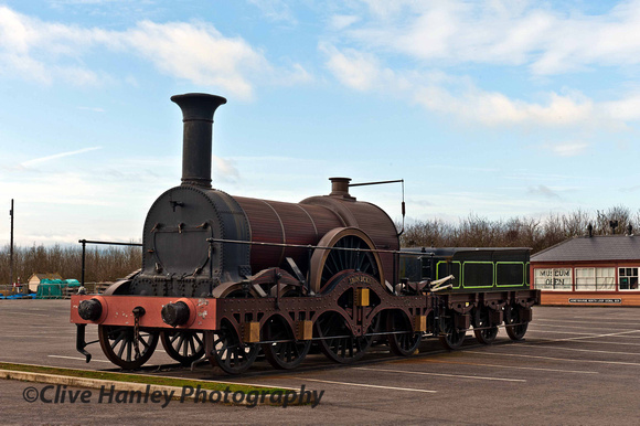 The replica Broad Gauge loco "Iron Duke" still stands in the car park at Toddington