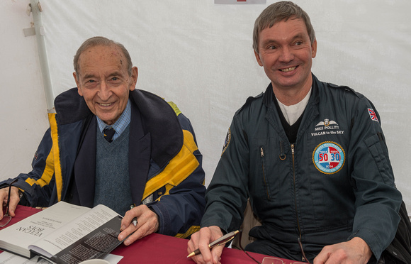 Avro test pilot now author Tony Blackman signs copies of "Vulcan Boys" with Wng Cmdr Mike Pollitt