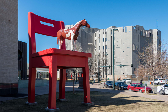 Behind the Big Red Chair is the North Building by Italian architect Gio Ponti