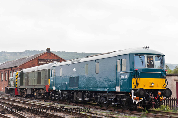 Class 73 electro-diesel no E6036 stands at Winchcombe