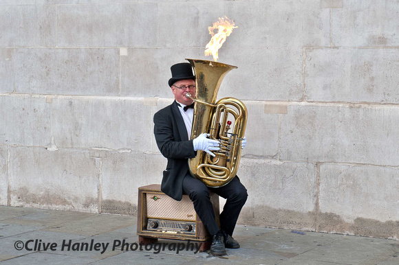 Outside The National Gallery. Man on Fire?