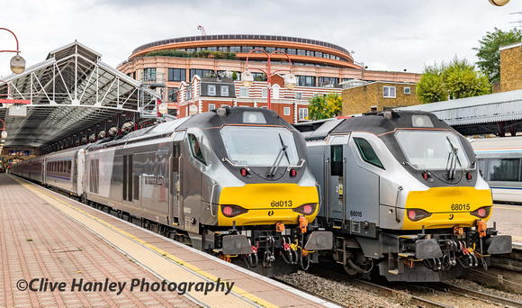 A rare photo of two Class 68's alongside each other - 68013 & 68015