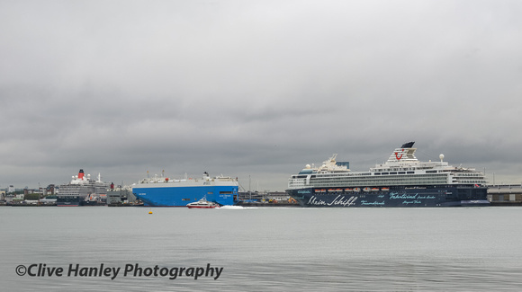 Glovis Companion and a TUI cruise liner Mein Schiff I wearing an appalling livery - Fahrtwind!!! do they realise?