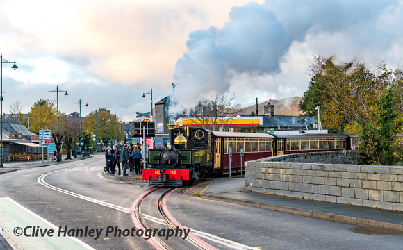 The train stopped on arrival at Porthmadog and enabled several photographers to detrain for a shot.
