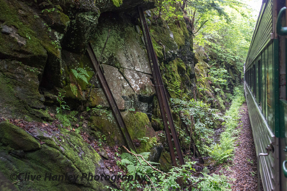 This cutting was so narrow the overhanging rock needed support.
