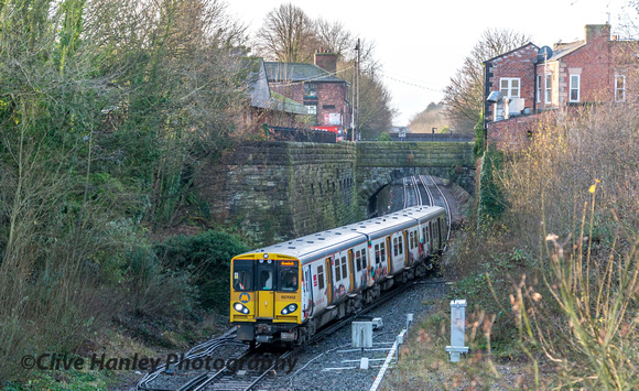 3 car unit no 507002 moves from the double track section onto the single track on the final approach to Ormskirk.