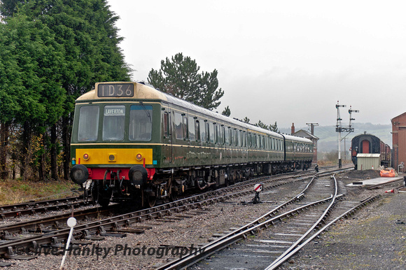 Departure of the DMU towards Winchcombe. To the right can be seen the lifted trackwork.