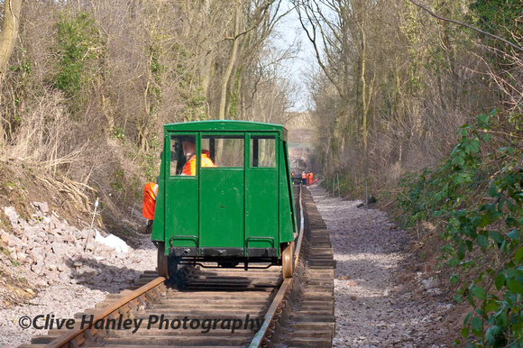 The Wickham trolley ascends the gradient from the end of the line towards the Bond Lane bridge.