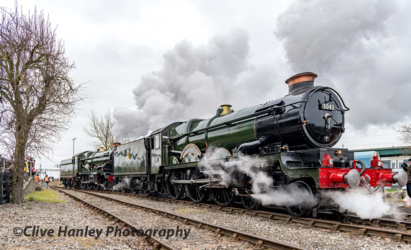 The two mainline locos depart the Didcot museum site.