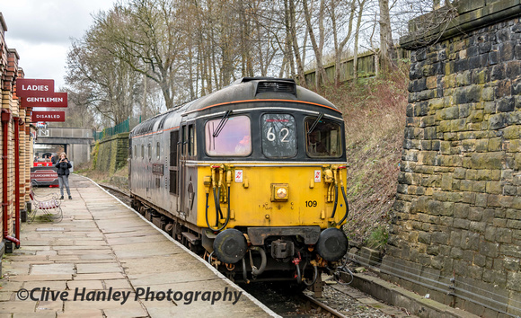 33109 is seen during the run around at Bury