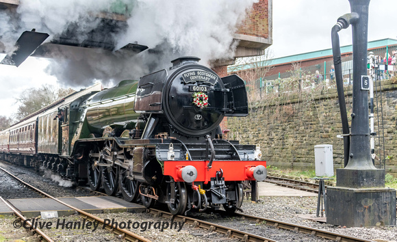 Departure of 60103 Flying Scotsman from Bury with the 15.00 to Rawtenstall.