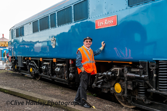 DJ Les Ross stands with his locomotive.