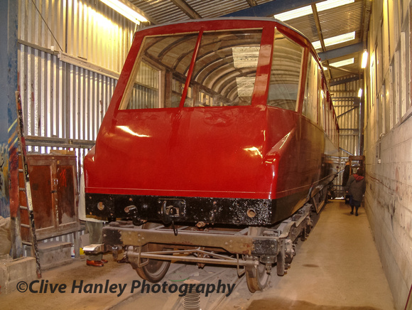 The former LMS re=modelled "Beavertail" carriage was under overhaul at Rothley
