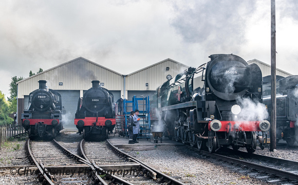 78019, 31806 & 35006. No mistaking the boss here. Wearing a bowler hat.