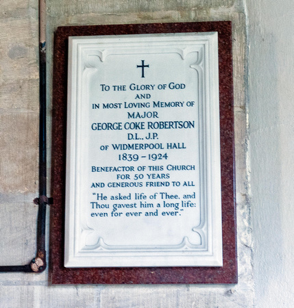 Memorial to Major George Coke Robertson DL JP of Widmerpool Hall 1839 - 1924