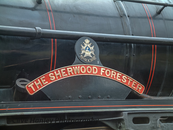 The nameplate being carried by 45231 The Sherwood Forester.