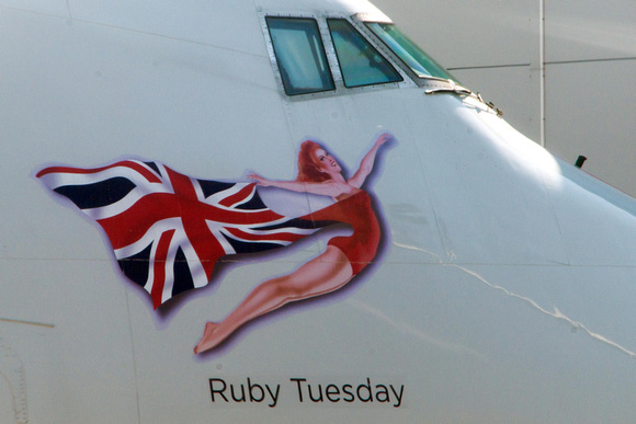As our aircraft departed the gate we passed a Boing 747 named "Ruby Tuesday"