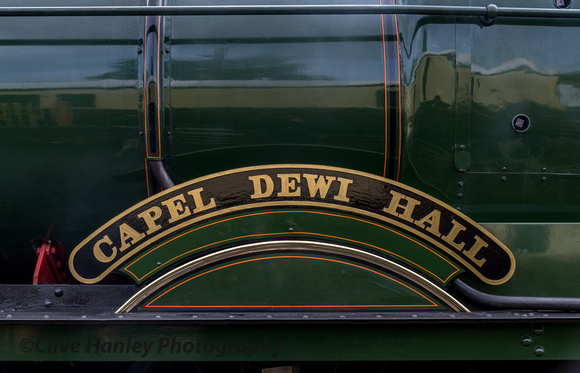 The temporary wooden nameplate "Capel Dewi Hall" fitted to 7903 Foremarke Hall