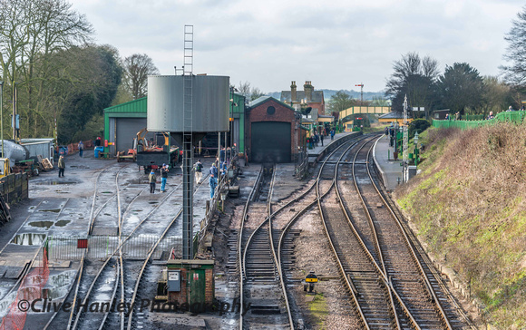 A general view across Ropley station and loco works.