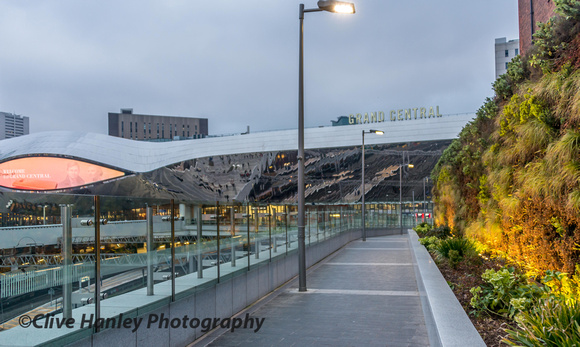The walkway to New Street Station and the Grand Central shopping centre.