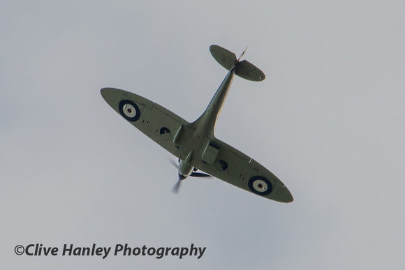 The unmistakeable sound of a Merlin engine was heard  and a Spitfire came to say hello.