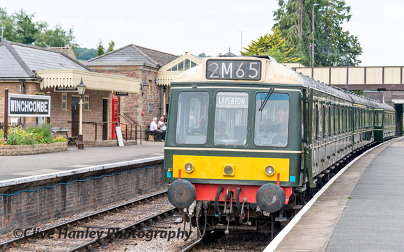 The DMU stands idle at Winchcombe