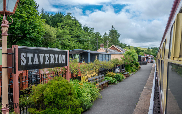 Arrival of the train at Staverton Station.