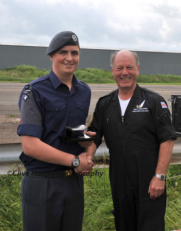 12.16pm. Sqn Ldr Barry Masefield presents ATC Cadet ??? with the 1st Barry Masefild Trophy. ???
