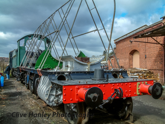 A GWR 2-8-0 locomotive was under overhaul in the yard at Bewdley.