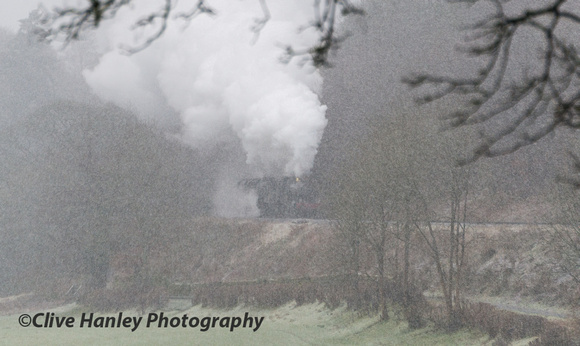 Next was a double header of 7822 & 44680 almost hidden in the gloom and heavy snowfall. A VERY grey day.