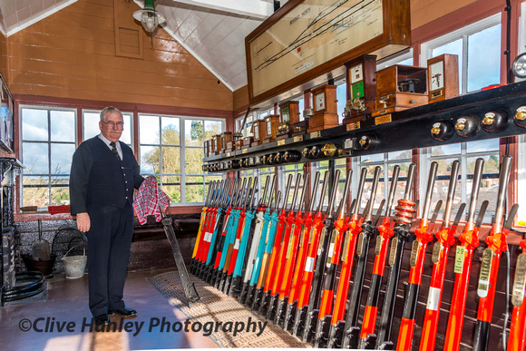 I spent a most enjoyable 15 minutes in the company of signalman Tom Adams in the Bewdley North box.