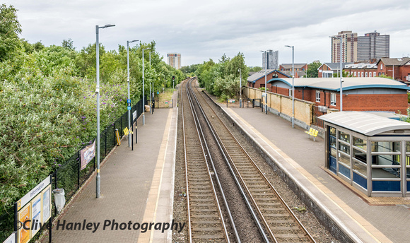 A view north from the footbridge at Bootle Oriel Road station.