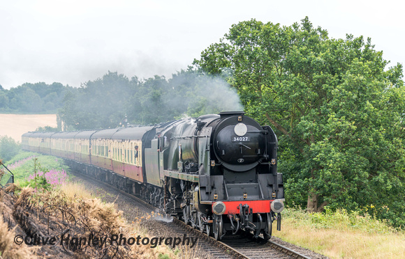 Bulleid West Country Pacific no 34027 Taw valley passes the safari park en route to Bewdley.