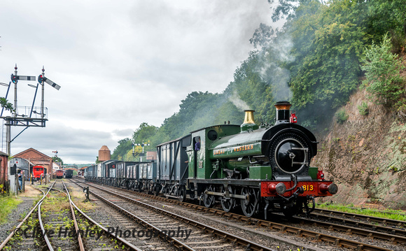813 passes through Bewdley with the freight train.